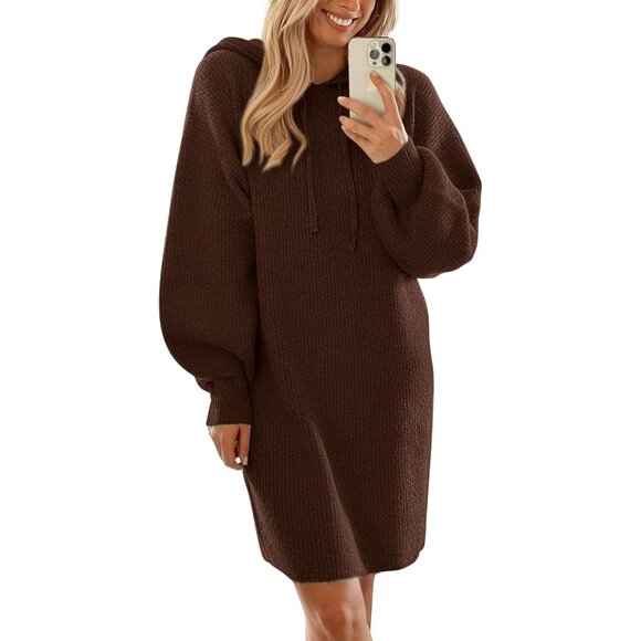 Dresses & Skirts - Women’s Fall Sweater Dress Chunky Knit Oversized Hoodie Tunic Casual